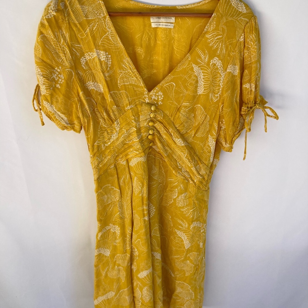 Urban Outfitters Tie Sleeve Mini Dress Yellow sz L